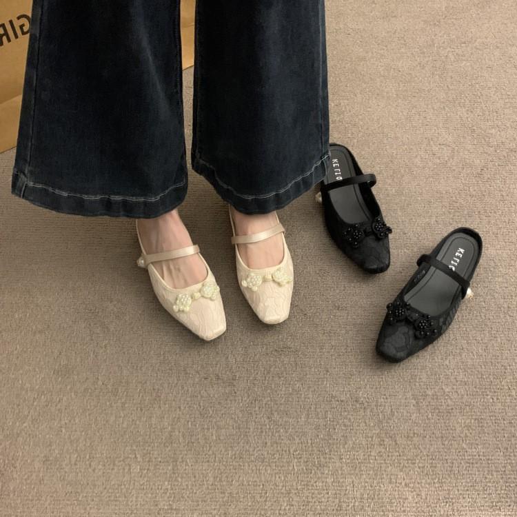 Satin Bag Head Half Slippers Female 2025 Summer New French Temperament Evening Fairy Wind Heightening Mary Jane Single Shoes