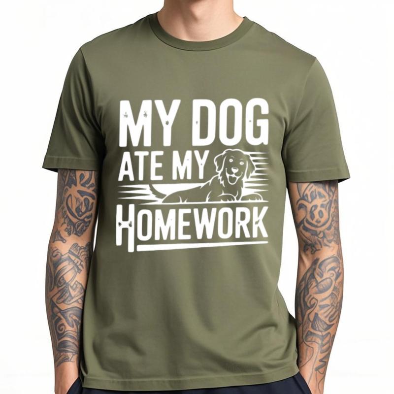 Breathable Tee Relaxed Fit For Him Crew Neck T Shirt Cotton My Dog Ate My Homework Retro For Man Teeshirt Unisexs Tshirt