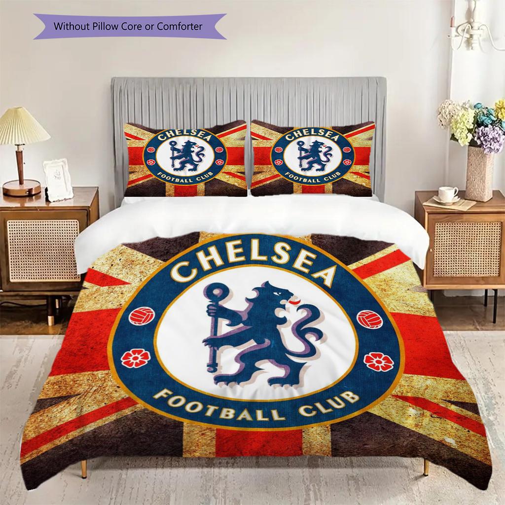 Chelsea Football Club Emblem Display Three-piece set (1 * duvet cover + 2 * pillowcase, without core) 2D Flat Christmas birthday gift