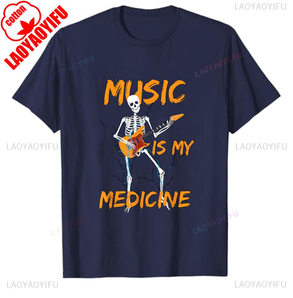 Skeleton Playing Guitar Music Lover Funny Gift TShirt Classics Unisex Slim Short Sleeve Shirt Guitar Design Birthday Cotton Tee