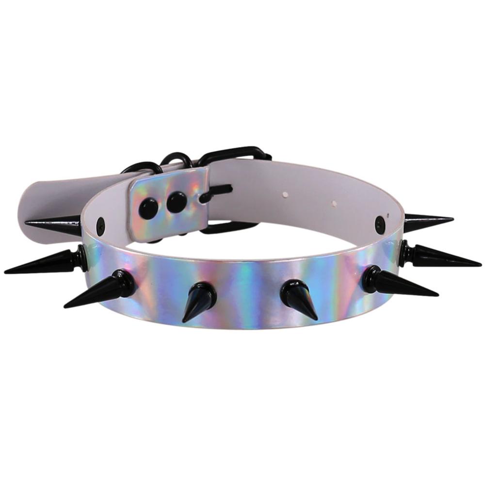 Holographic Spiked Choker Rave Festival Fashion Choker Holo Hologram Collar Pastelgoth Rainbow Jewelry