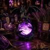 Gothic Dragon LED Crystal Ball Lamp for Dark Aesthetic Decor, Fantasy Resin Dragon Night Light, Witchy Table Lamp, USB Powered Mystic Orb Light