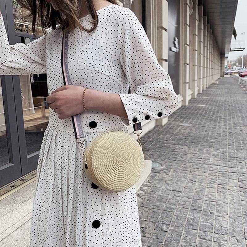Yogodlns litterære strå strå rund veske for kvinner Sommer vevd crossbody veske Reiseferie Strandvesker Casual Rattan Straw Tote
