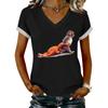 Women's Casual Printed T-Shirt V Neck Pullover Short Sleeve Top