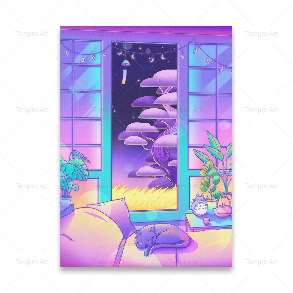 Poster im Vaporwave-Stil, japanische Stadt, Nacht, Straße, Pop, Kyoto, Poster, Leinwand, Gemälde, Wandkunst, Bild, Druck, Kawaii-Zimmer-Heimdekoration