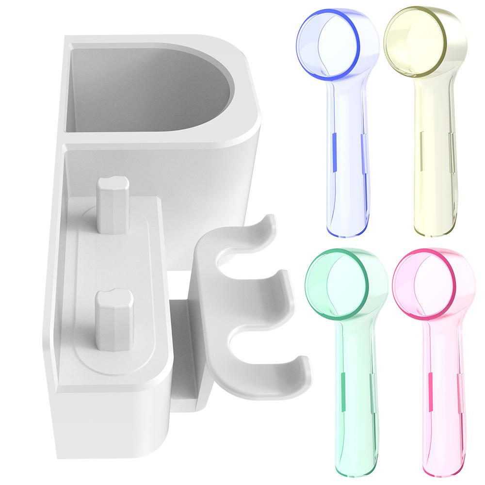 Самоклеящийся держатель для зубной щетки с 4 насадками, пылезащитные колпачки, совместим с электрическими зубными щетками Oral B