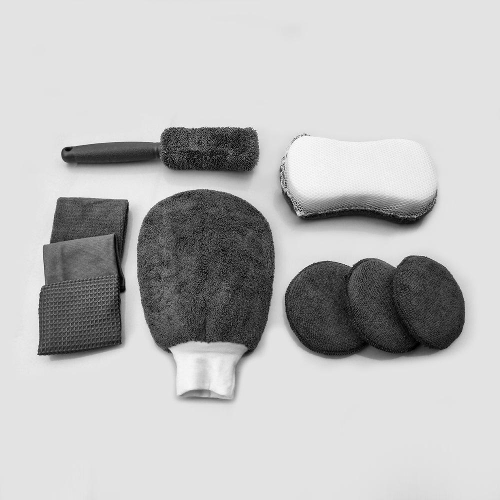 9-teiliges Autoreinigungsset: Wischtücher, Waschhandschuhe, Handtuch, Wachsschwamm & Felgenbürste