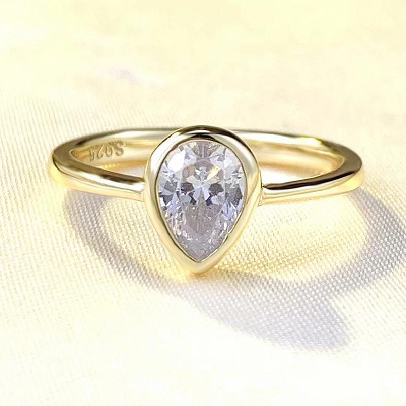 

Zhuo Zhifan 2023 Gold-Plated Sterling Silver Pear-Shaped Ring for Women Size 7