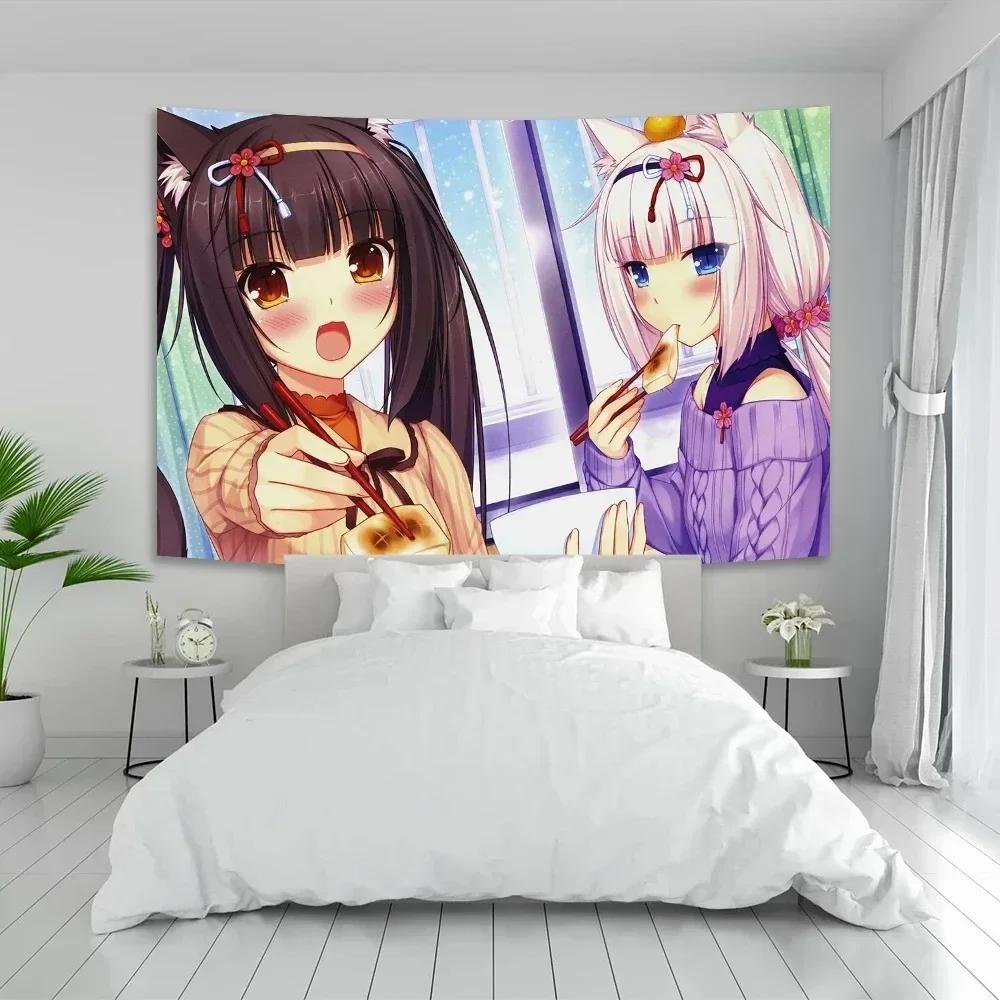VIKAMA Anime Nekoparas Wall Tapestry Kawaii Background Cloth Wall Decoration Psychedelic Girls Dorm Pink Room Tapestry