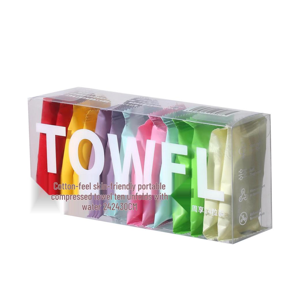 Portable Compressed Pure Cotton Face Towel - Disposable, Individually Wrapped, Thickened, Travel-Size, Small Square Washcloth