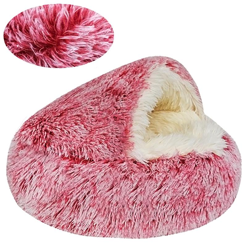 Fluffy Warming Cat Cave Bed Calming Dog Bed Semi-closed House  Donut Dog Cuddler Bed Machine Washable Round Pet Bed