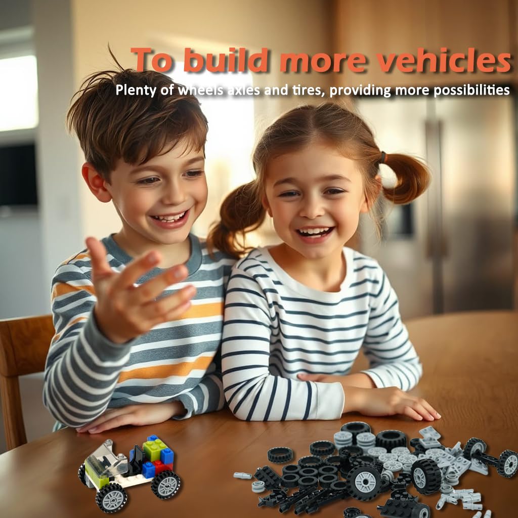 Wheel and Axle Building Block Parts Set, Vehicle Truck Tires, Compatible with Classic Building Block Cars (90 Pieces)