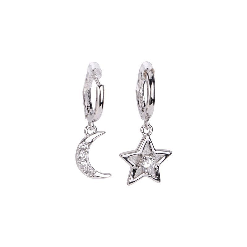 INS Cold Wind Asymmetric Star & Moon Studs Niche Temperament Versatile High-end Ear Buckle Women's Back-to-school Ambience Fashion Jewelry