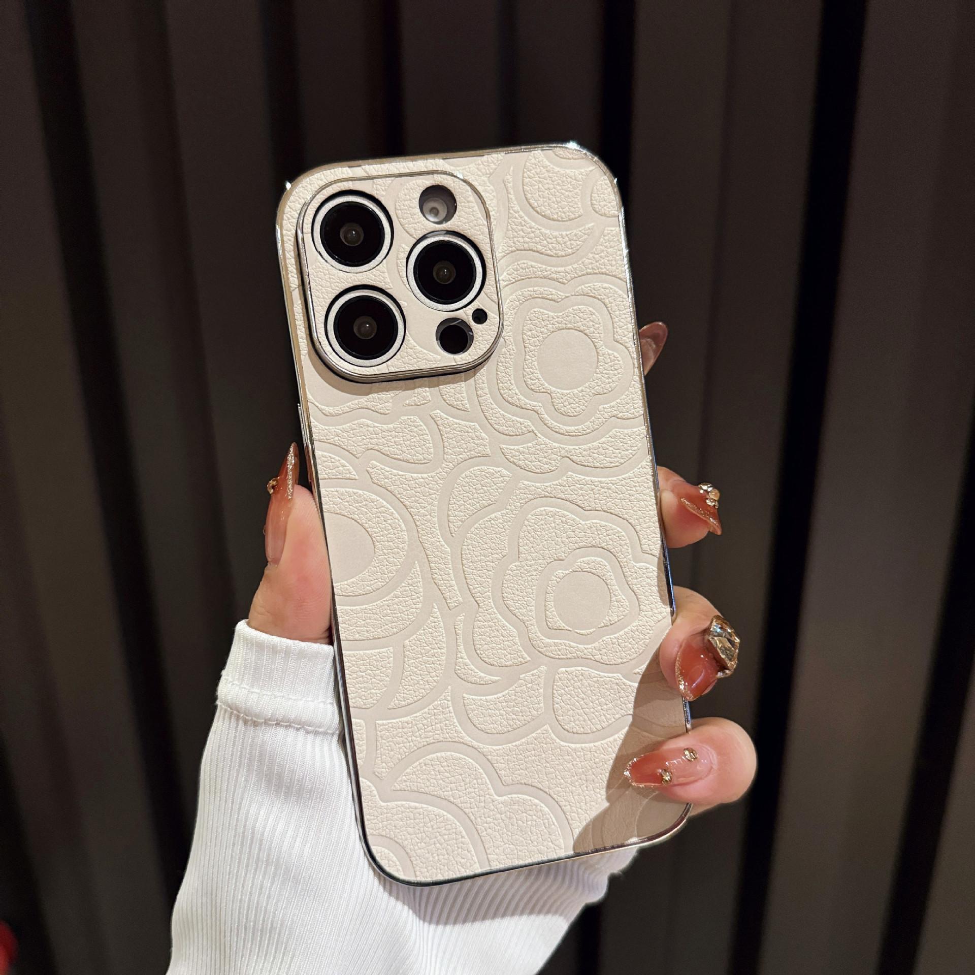 

Кожаный узор Гальванизированная камелия Чехол для мобильного телефона Подходит для Apple 16Pro Чехол для мобильного телефона IPhone 14plus Защитный чехол 15 iPhone16