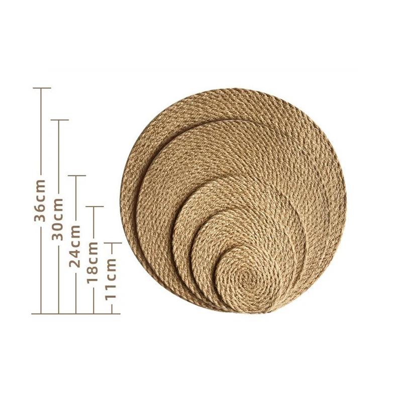 

Джутовый коврик ручной работы, утолщенный, антибактериальный и влагостойкий, изоляционный коврик, реквизит для фотосъемки, круглый декоративный коврик из джута Round
