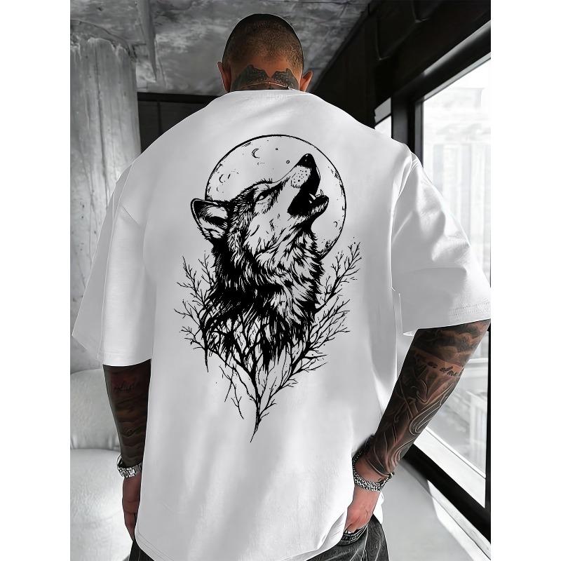 Men's New Style Pure Cotton Short-Sleeve T-Shirt with Wolf Print, Fashionable and Casual CrewNeck, Comfortable, Soft, and Breathable, Summer Essential