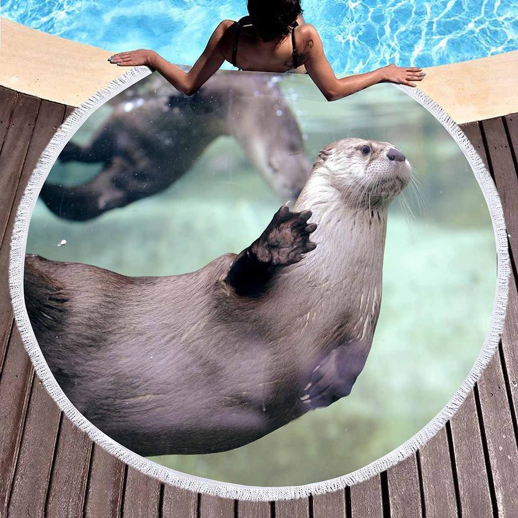 Seeotter Rundes Strandtuch mit Quasten Mikrofaser Saugfähig Schnelltrocknend Sandfrei Picknickdecke Meditationsmatte Schwimmbadhandtuch