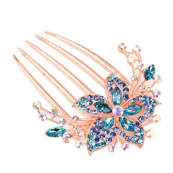 Hair Comb Flower Leaf Rhinestones Ladies Exquisite Long Lasting Hair Fork Hair Accessories