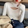 2022 Autumn Winter New Women Fashion Hollow Out High Neck Solid ColorLong Sleeve KnitSweater For Ladies Slim  Knitted Pullovers