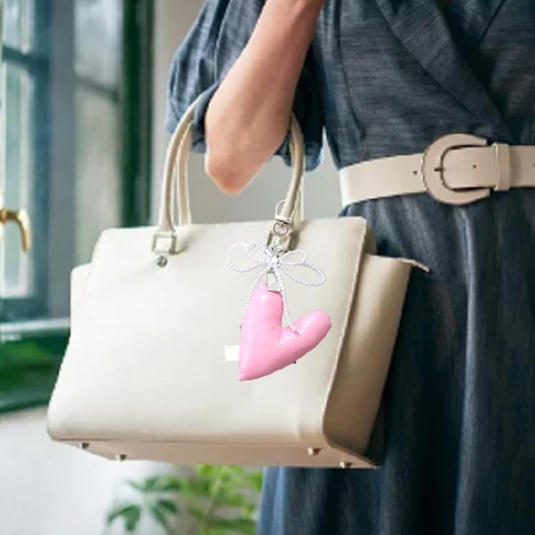 Eye Catching Beaded Keychain Padded Heart Bowknot Phone Charm Unique Keyring Bag Pendant for Car Key Purse Backpack