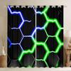 2 Panel Glowing Honeycomb Hexagon Geometric Printed Curtains Bedroom Game Room Living Room Windows Grommet Top Rod Pocket Drapes for Daily Use