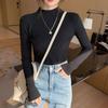 Semi High Neck Sweater Women Knit Base Layer Slim Fit Long Sleeve Versatile Top