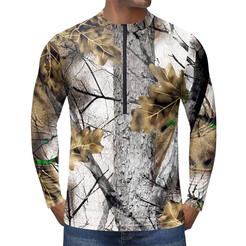 Herren Langarm Fahrradtrikot Atmungsaktiv Schnelltrocknend Halber Reißverschluss Pullover Leichtes Sportshirt für Outdoor-Sportarten