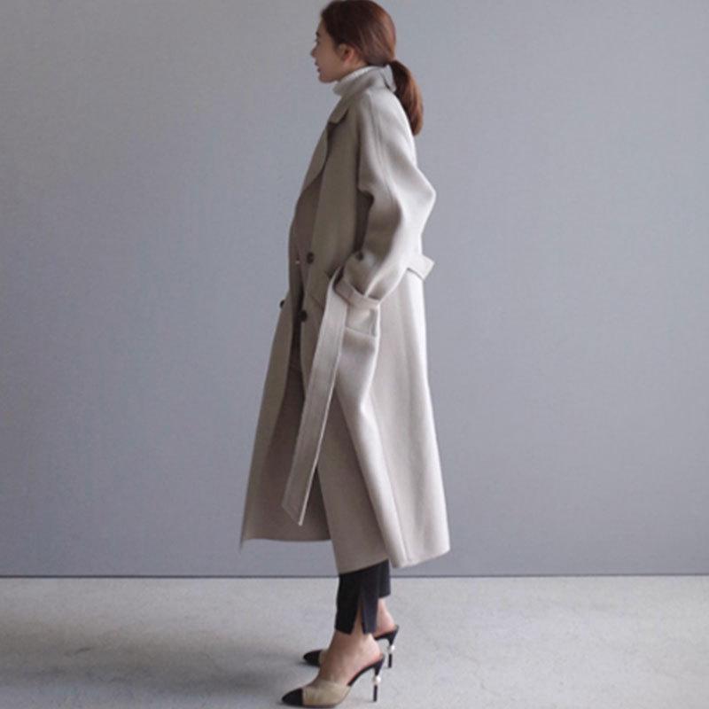 Wool Blend Coat Women Autumn Winter Vintage Long Jacket Female Korean Fashion Elegant Overcoat Ladies Oversized Loose Lapel Coat