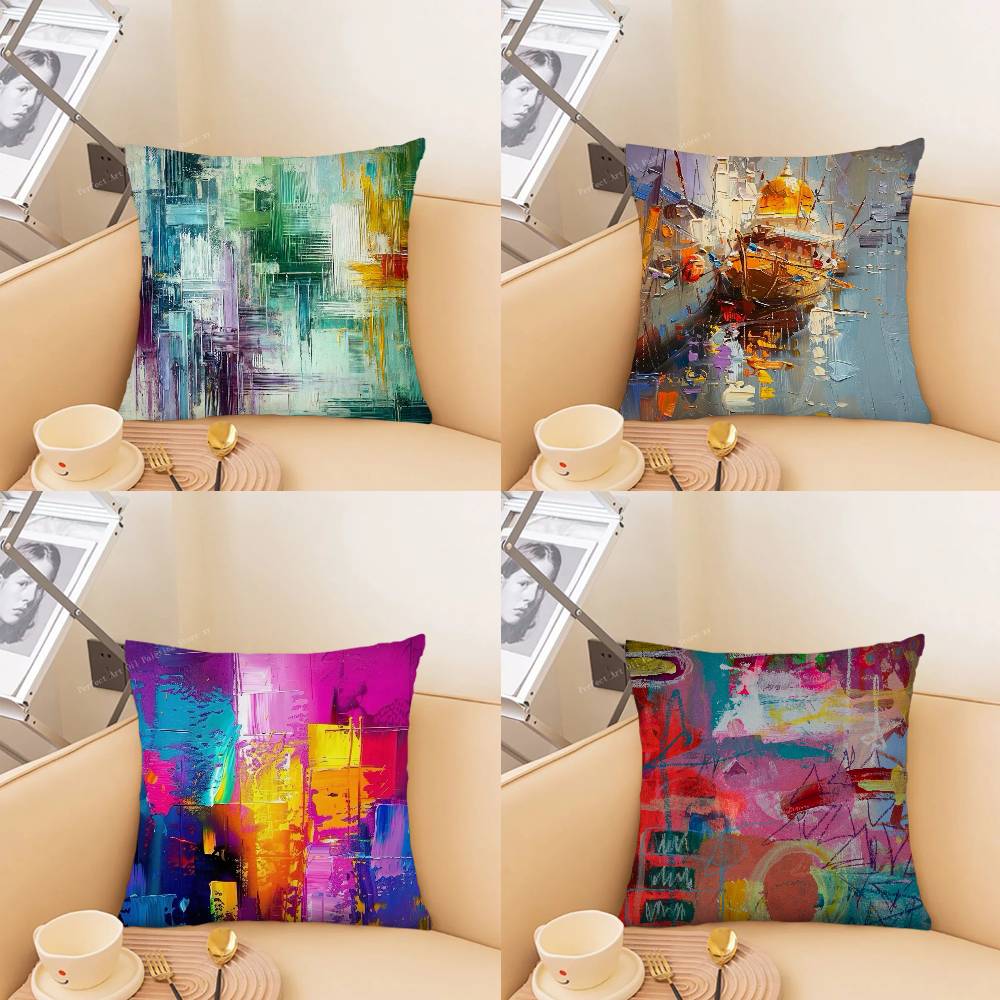 Colourful Abstract Painting Pillow Case Fashion Square Pillowcase Bedroom Sofa Room Ins Decoration Leisure