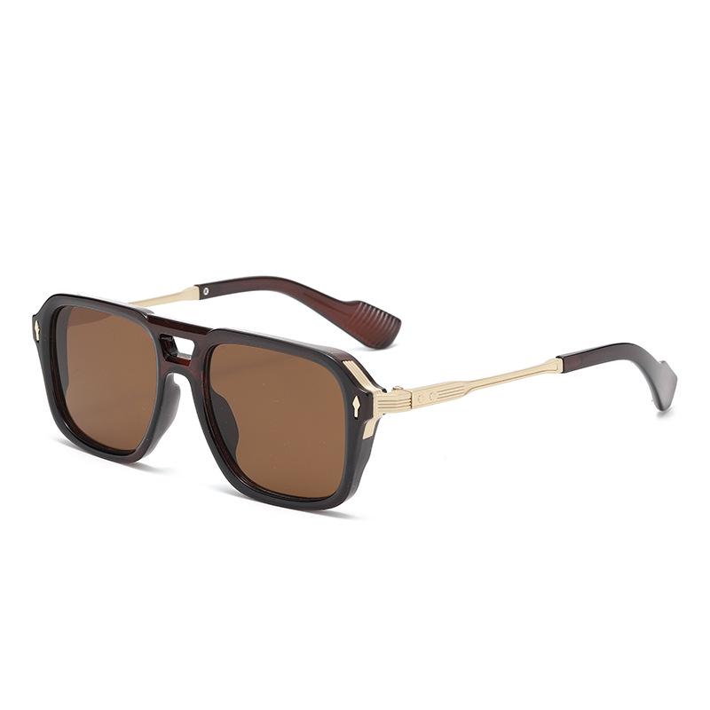

Unisex Retro Aviator Sunglasses with Double Bridge - European & American Style Square Frames Regular