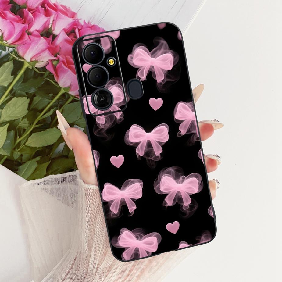 For Tecno Pop 6 GO Case BE6j Cute Bow Flowers Painted Cover Soft TPU Phone Case For Tecno Pop 6 Pro BE8 Pop6 GO Back Cover Coque