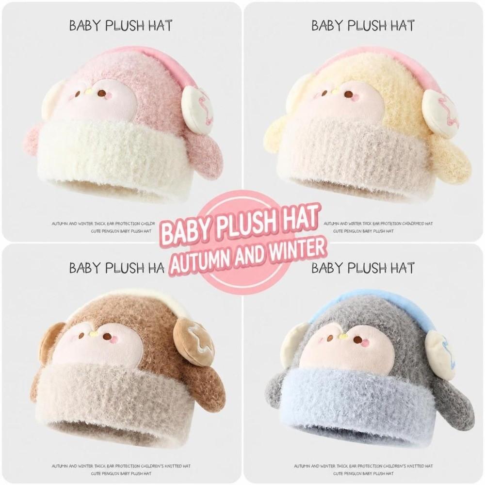 Warm Penguin Beanie Cartoon Thick Knit Earflap Hat Cute Kids Plush Winter Hat Ages 3-8