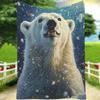 1pc Polar Bear Print Flannel Blanket - Soft Polyester Fiber,, Cozy Home Decor for Outdoor, Valentine's, Thanksgiving,