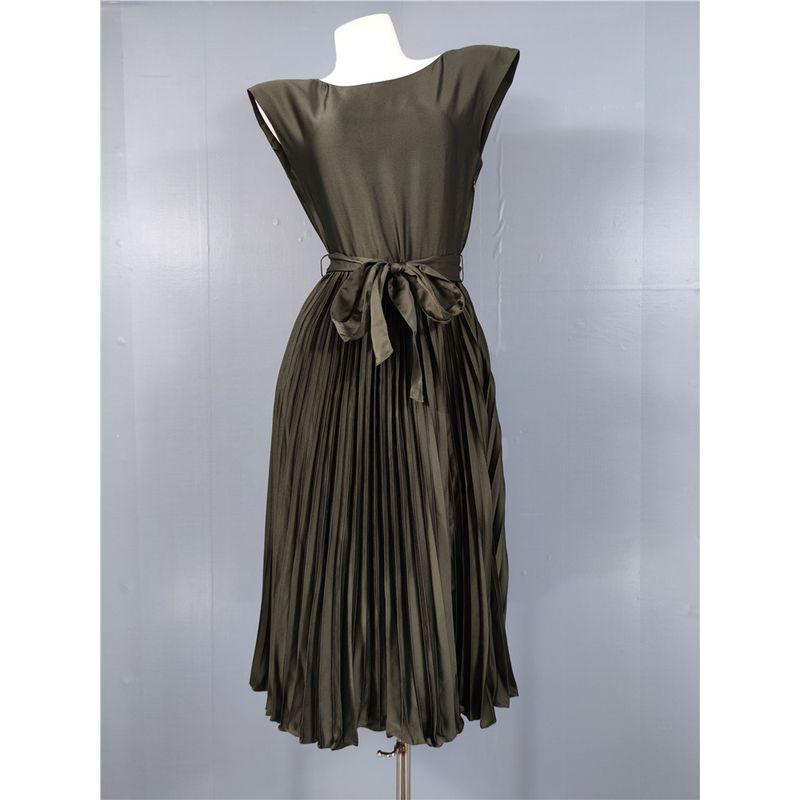 

Экспорт Однотонный H Экспорт через границу Круглый вырез Плиссированный Плиссированная Юбка-свинг Темпераментный Повседневный Красивое Платье с Поясом Dark Green XXS