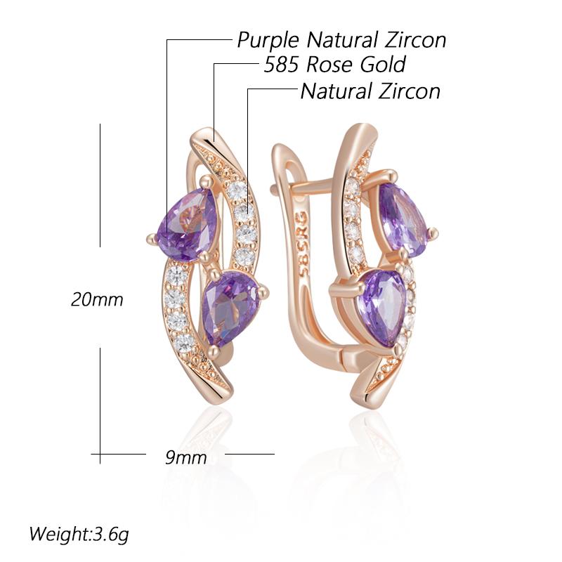 Shiny Purple Natural Zircon Drop Earrings For Women Trend  Rose Gold Color Bride Wedding Fine Jewelry Crystal Gift