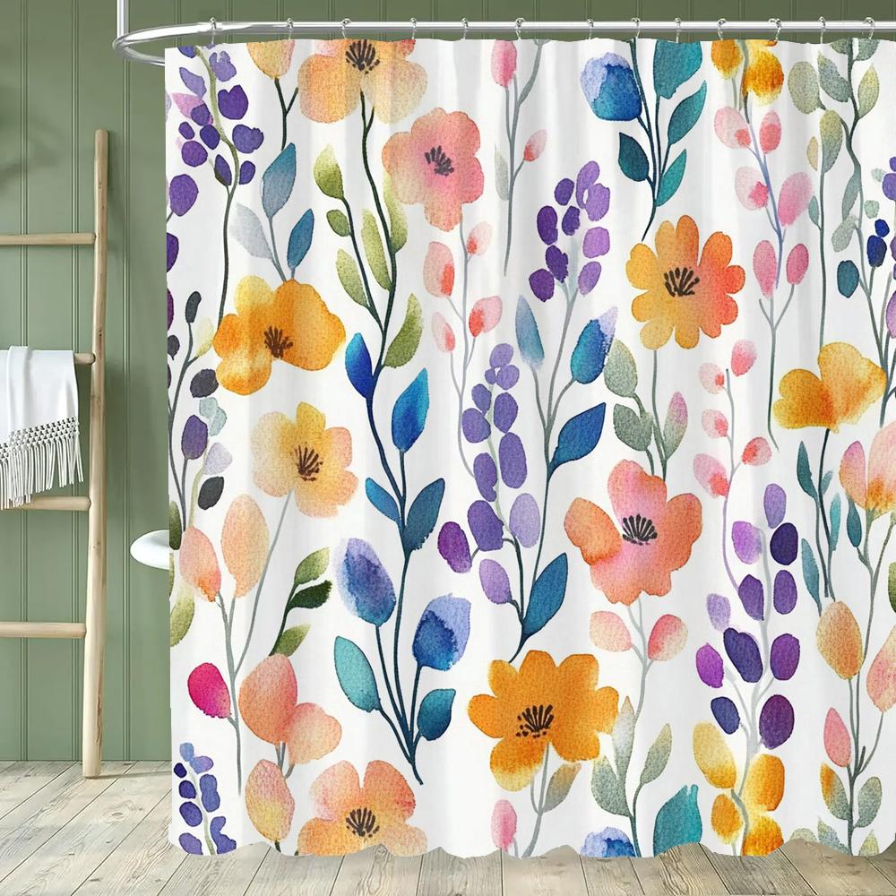 1 szt. Wodoodporna zasłona prysznicowa w stylu vintage z nadrukiem kwiatowym z 12 plastikowymi haczykami, przegroda łazienkowa, dekoracja łazienki, zasłona okienna