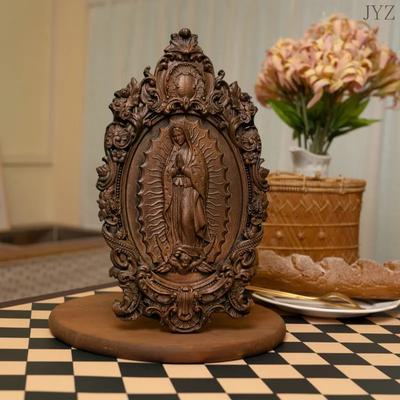 Drewniana Rzeźba Religijna Figura Matki Boskiej z Guadalupe Madonna Dekoracja Ścienna dla Rodziny Katolickiej Kościoła