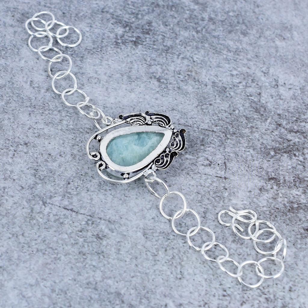Aquamarine Gemstone Handmade 925 Sterling Silver Bracelet 7-8" M-2722