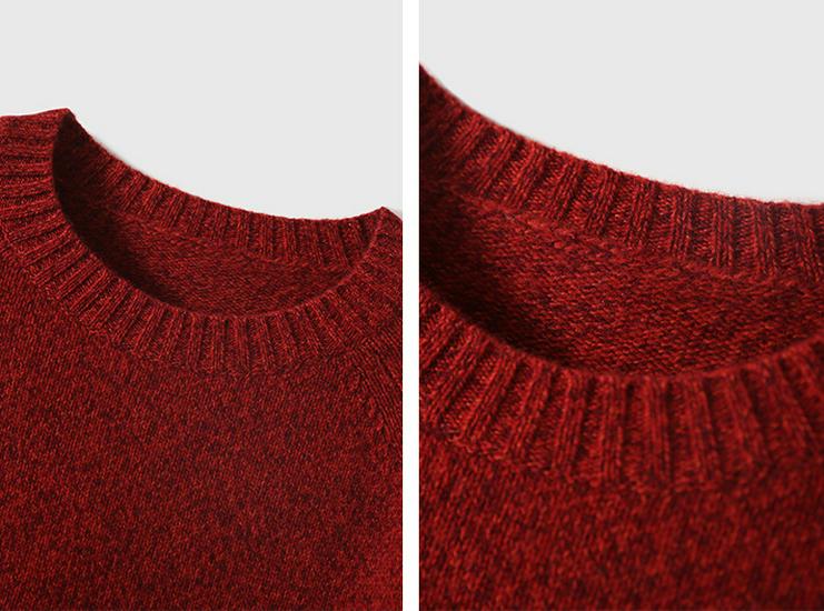 Women's Red Kangsai Ni Cashmere Round Neck Pullover Sweater - Thick, Loose Knit for New Year and Christmas
