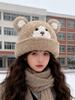 New Women'S Brown Bear Ear Plush Beanie Hat Winter Warm Cute Cartoon Fleece Knit Skullies For Ladies Korean Style Sweet