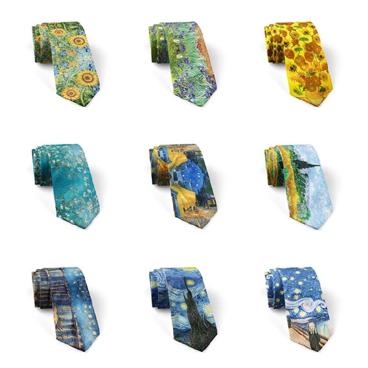 Fashionable Vintage  Oil Painting Print Tie For Men and Women Silk Fabric Comfortable Long Tie 13 Unique Patterns