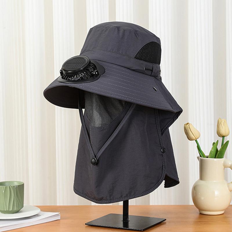 Men Fan Hat With Solar Panel Wide-Brimmed Shawl Fishing Hat Solar Usb Charging Uv-Protection Outdoor Hat