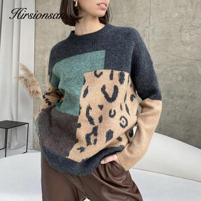 Hirsionsan Casual Loose Κασμίρ Μαλακά πουλόβερ Γυναικεία Vintage Λεοπάρ Πλεκτά Πλεκτά Πουλόβερ Γυναικεία Φθινοπωρινά Απλό Jumper Base
