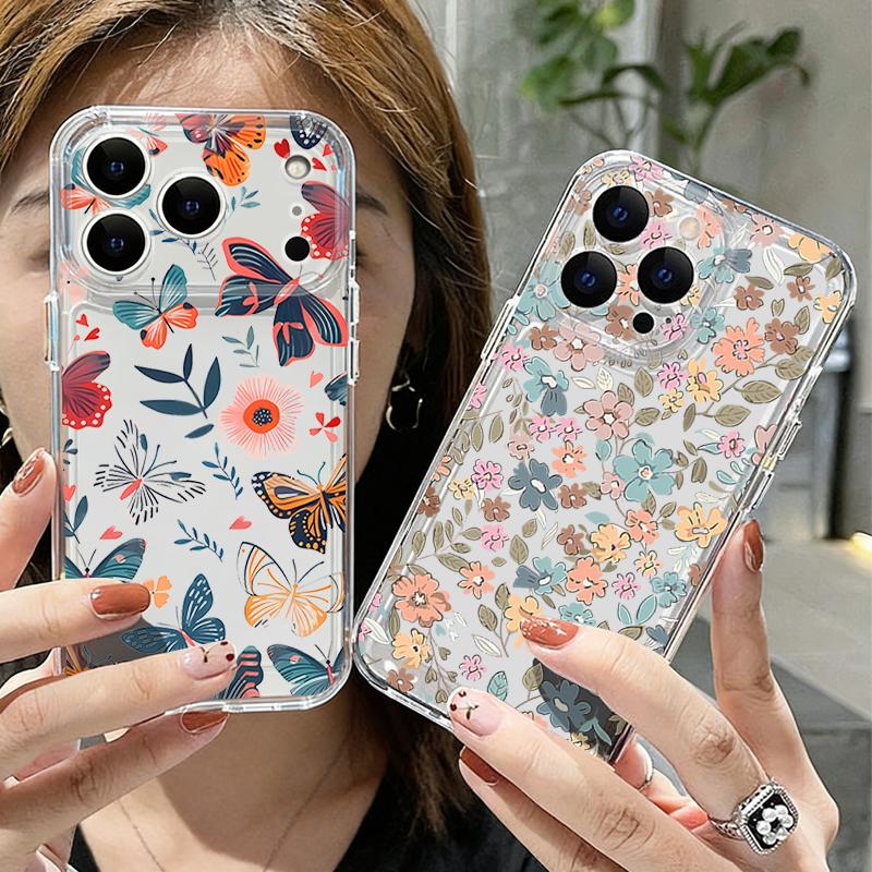 Shockproof TPU Case For iPhone 17 16 Pro 15 14 13 12 Pro Max 11 Transparent Soft Silicone Colorful Flowers Printed Phone Cover