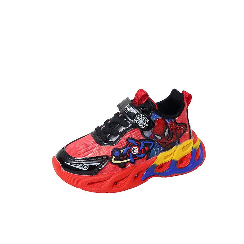 2025 Spider-Man Chlapecké kožené svítící sportovní boty s měkkou podrážkou pro jaro a podzim