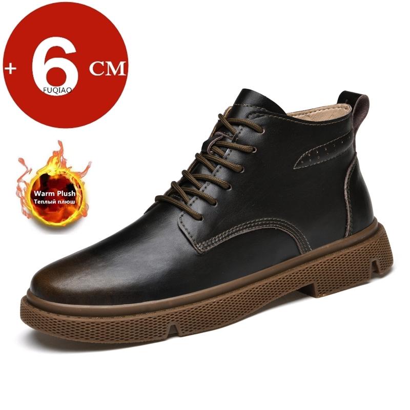 Spring/Winter Cowhide Man Elevator Boots Hidden Heel Warm Heightening Shoes For Men Increase Insole 6CM Casual Lift Leather Shoe
