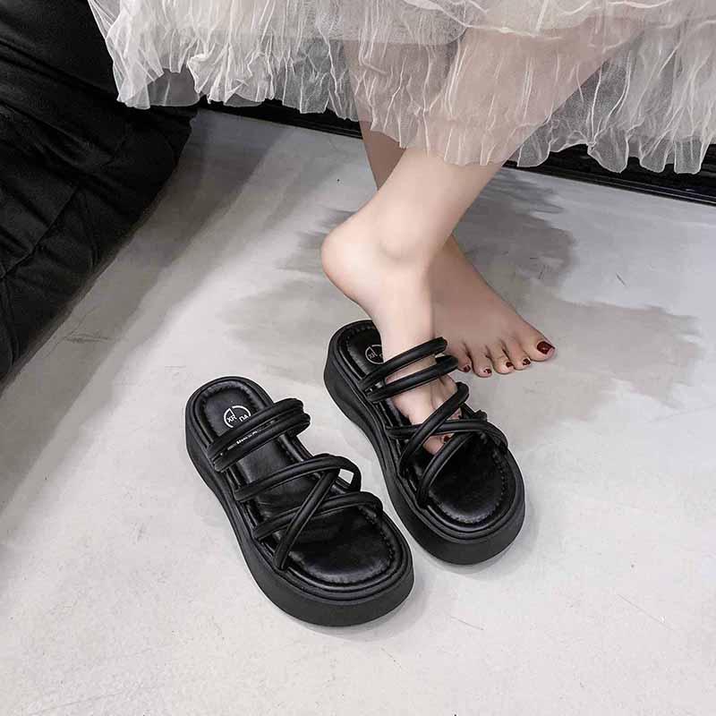 Fashion Soft Sole Platform Sandals New Summer Round Toe Open Cross Strap Comfortable Platform Anti-Slide Heel Slippers