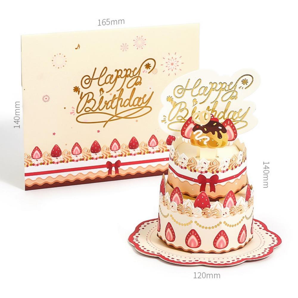 Stereoscopic Cake 3D Happy Birthday Card Foldable Cartoon Birthday Greeting Card Birthday Decoration Birthday Blessings Card