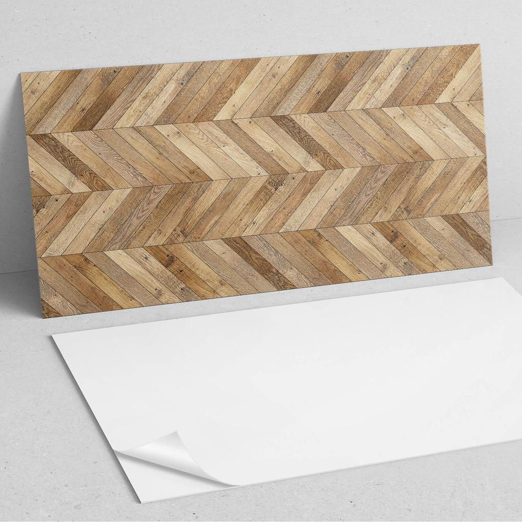 Naklejany Panel Dekoracyjny Do Szybkiej Odmiany Ściany 120X60 Cm Wzór W Jodełkę Z Drewna