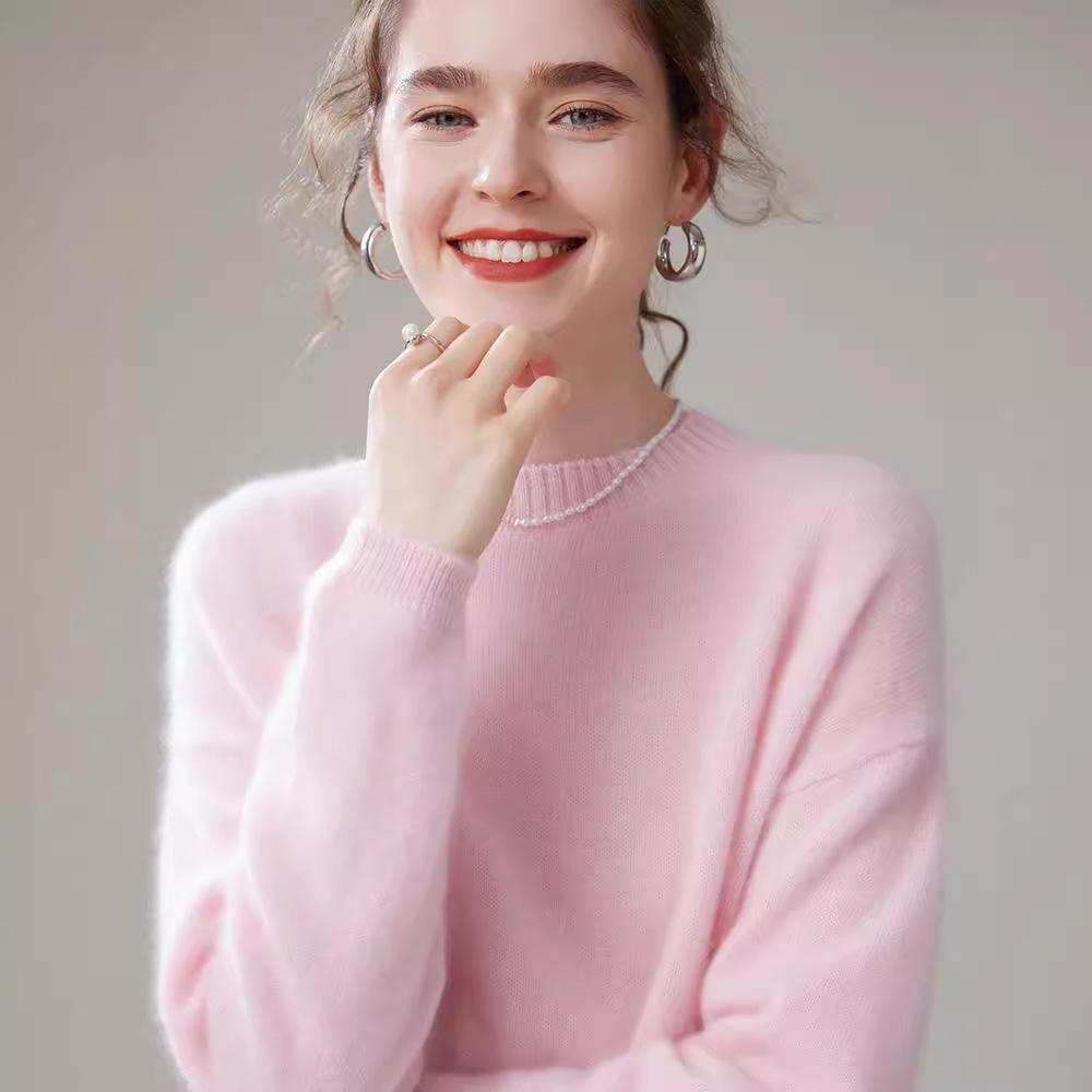 Women's 100% Cashmere Round Neck Loose Sweater for Autumn & Winter